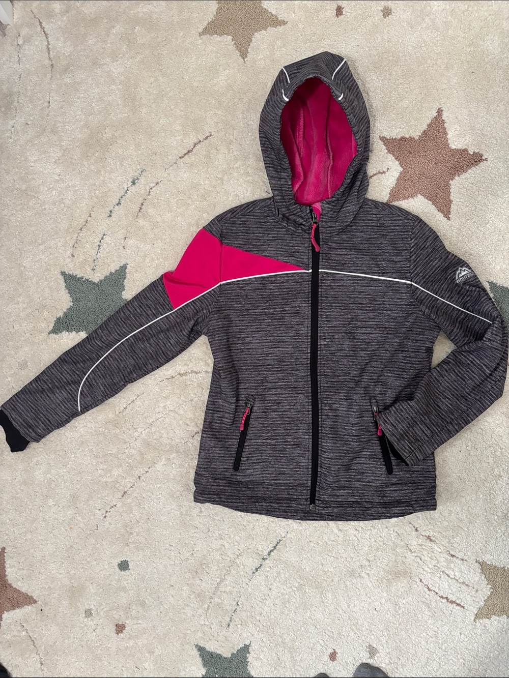 Snozu Girls Fleece Lined Softshell Jacket in Charcoal Gray & Bright Pink 14/16